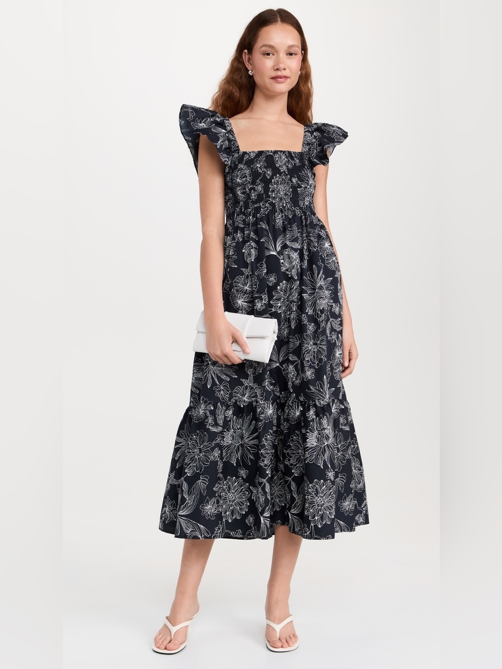 O.p.t Tuscany Floral Square-Neck Midi Dress in Black NWT